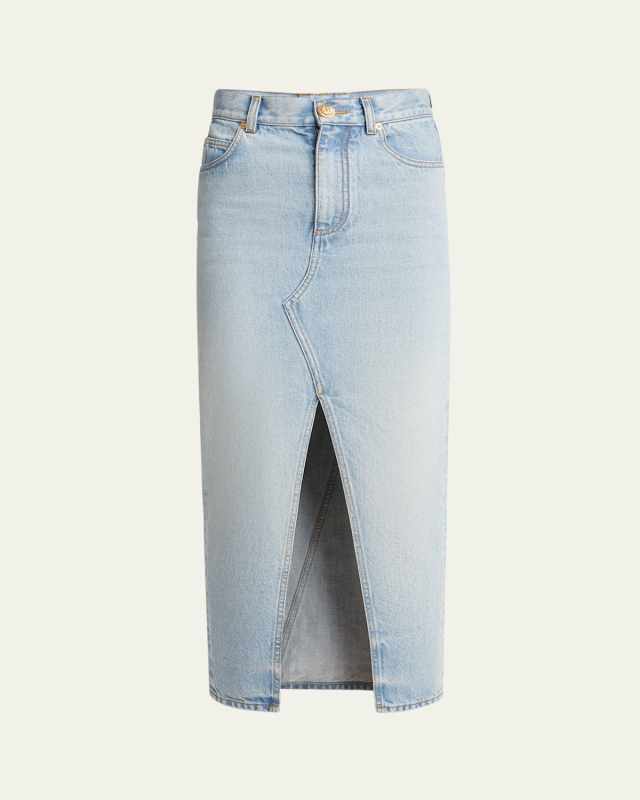 Pencil Denim Midi Skirt with Slit